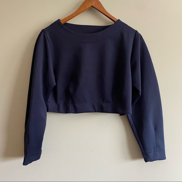 ASOS Premium Crop Top with Ovoid Sleeve - Navy - Picture 5 of 7